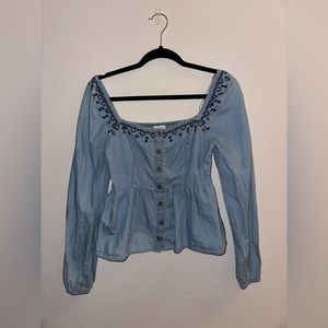 NWOT Aeropostal Long Sleeve Button Down Denim Crop Top